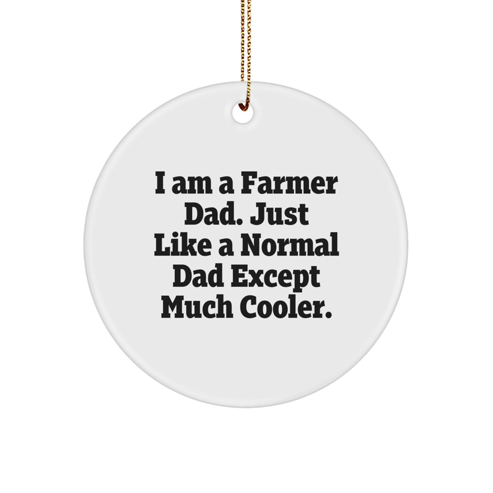 Funny Farmer Christmas Unique Gifts for Farmer Men Circle Ornament from Dad, 'I Am A Farmer Dad. Just Like A Normal Dad Except Much Cooler.' - Image 1