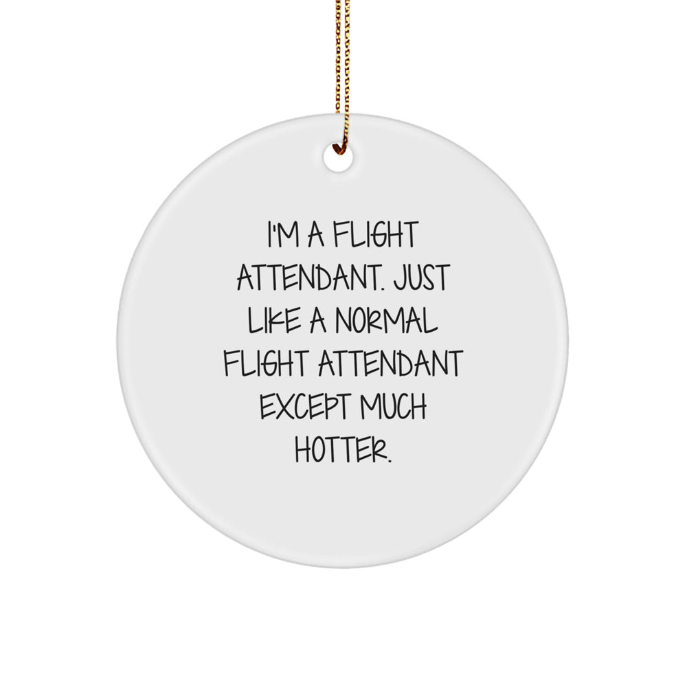 Flight Attendant Circle Ornament, Funny Quote Gifts from Friends, Unique Christmas Ornament, 'I'm A Flight Attendant. Just Like A Normal Flight Attendant Except Much Hotter.' - Image 1