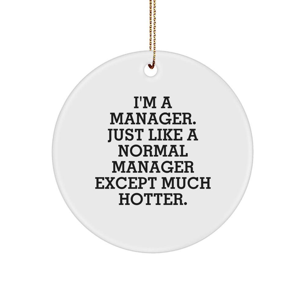 Funny Manager Gifts from Friends - I'm A Manager. Just Like A Normal Manager Except Much Hotter. Circle Ornament for Christmas - Image 1