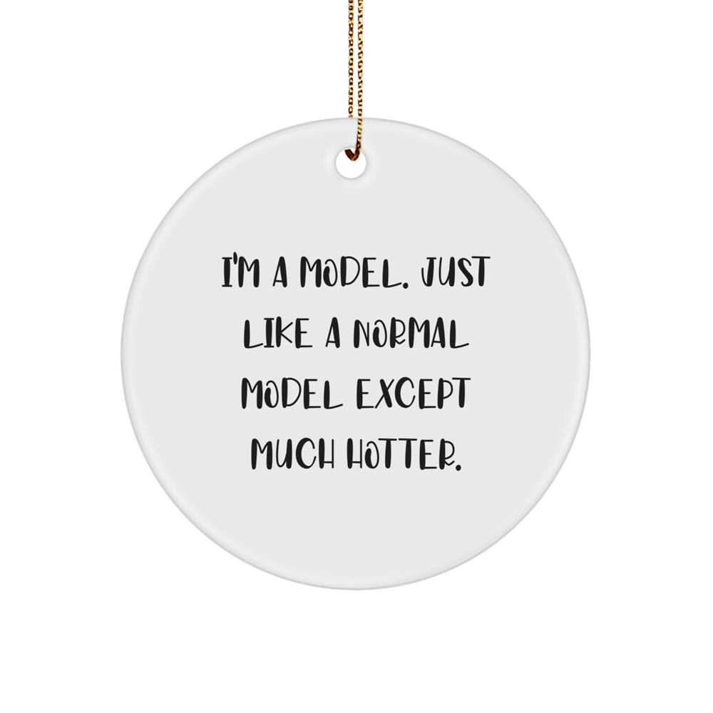 Funny Model Gifts from Friends - 'I'm A Model. Just Like A Normal Model Except Much Hotter.' Circle Ornament for Christmas - Image 1