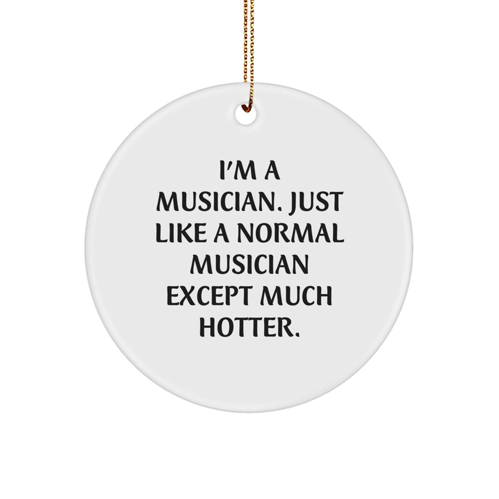 Funny Musician Gifts from Friends - I'm A Musician. Just Like A Normal Musician Except Much Hotter. Circle Ornament for Christmas - Image 1