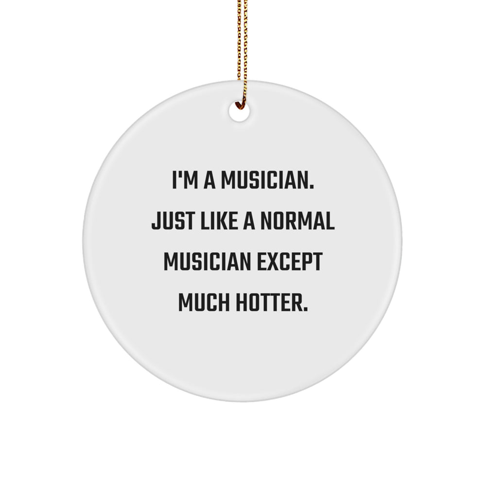 Funny Musician Gifts from Friends - 'I'm A Musician. Just Like A Normal Musician Except Much Hotter.' Circle Ornament for Christmas - Image 1