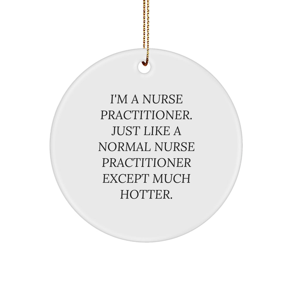 Nurse Practitioner Gifts from Friends, Funny Circle Ornament for Christmas, 'I'm A Nurse Practitioner. Just Like A Normal Nurse Practitioner Except Much Hotter.' - Image 1