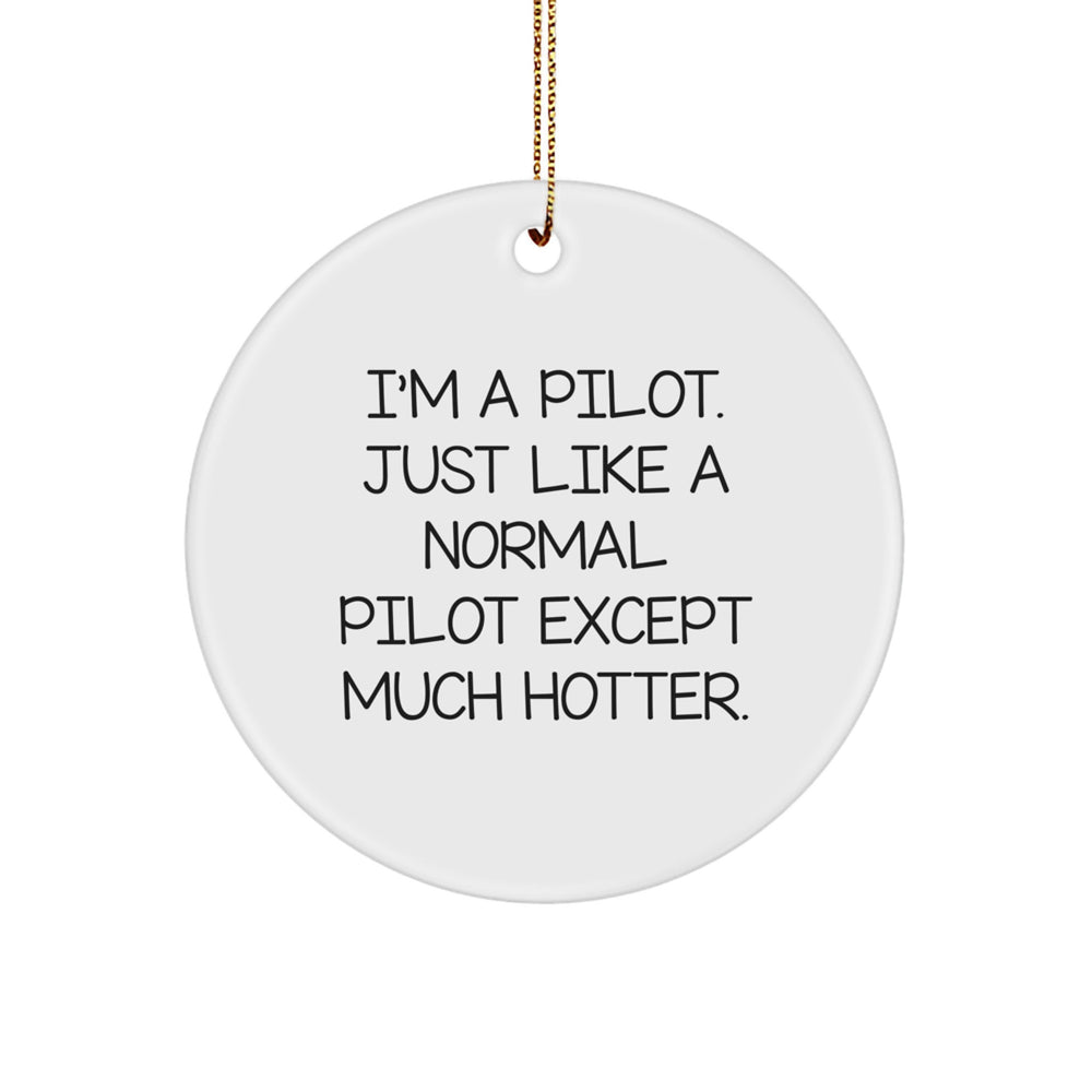 I'm A Pilot Gifts from Friends, Pilot Circle Ornament for Christmas, Funny Quote, White Color, 2.75" Tall - Image 1