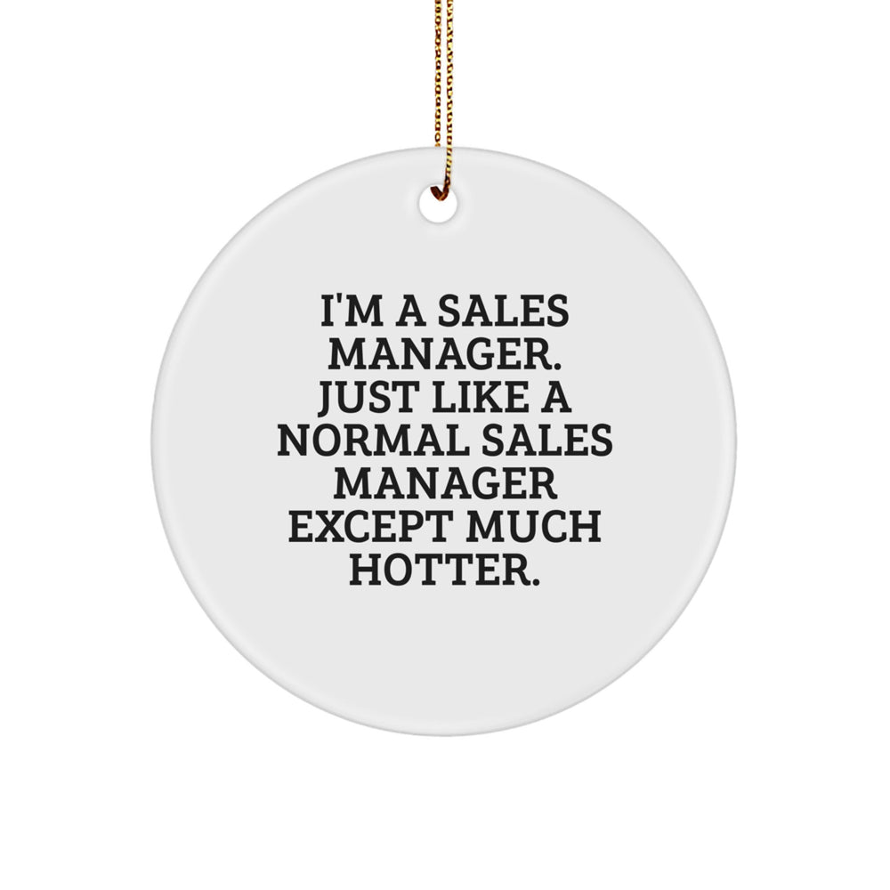 Sales Manager Gifts from Friends - Funny Circle Ornament for Christmas, 'I'm A Sales Manager. Just Like A Normal Sales Manager Except Much Hotter.' - Image 1