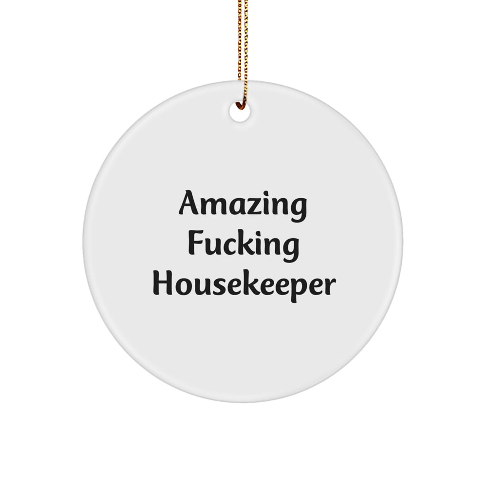 Funny Housekeeper Gifts from Friends for Amazing Housekeeper, Circle Ornament for Christmas - Image 1
