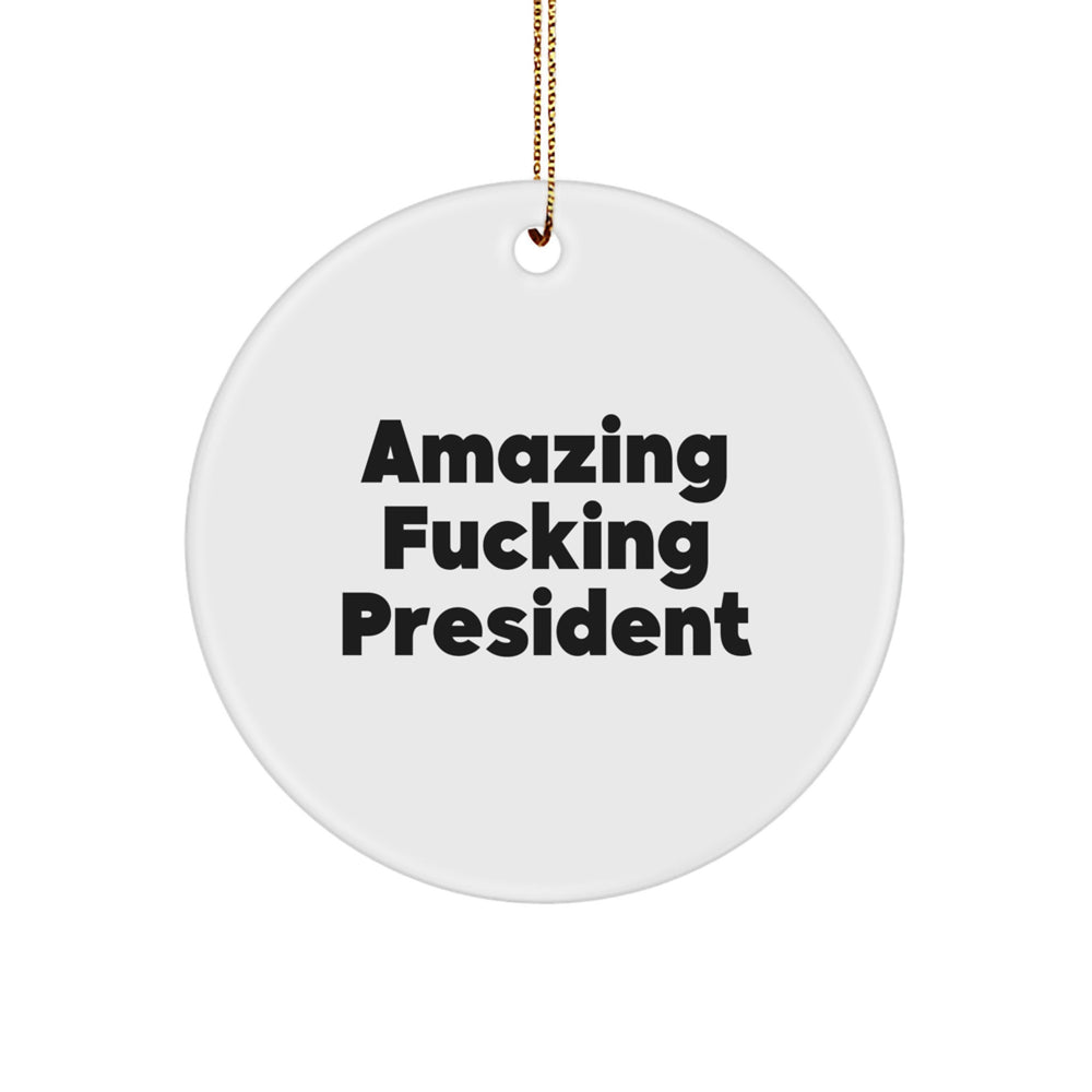 Funny 'Amazing F--king President' Circle Ornament, Gifts from Friends to President, Unique Christmas Unique Gifts for President, Circle Ornament - Image 1