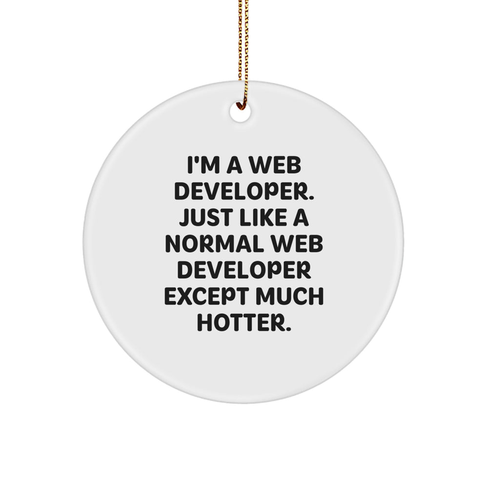 Funny Web Developer Gifts from Friends for Him, Circle Ornament Quotes, Christmas Unique Present for Men, 'I'm A Web Developer. Just Like A Normal Web Developer Except Much Hotter.' - Image 1