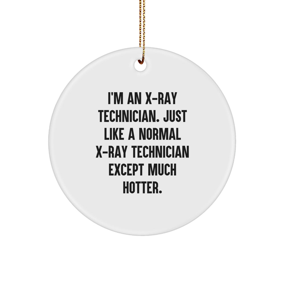Funny X-Ray Technician Gifts from Friends for Christmas Unique Circle Ornament, 'I'm An X-ray Technician. Just Like A Normal X-ray Technician Except Much Hotter.' - Image 1