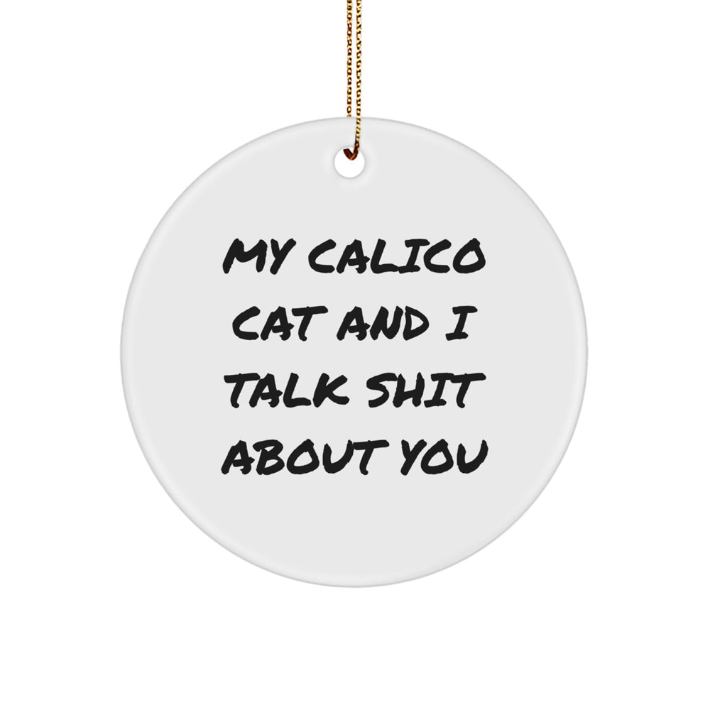 Calico Cat Gifts: Funny Circle Ornament, 'My Calico Cat And I Talk Shit About You', Christmas Unique Gifts from Friends to Family - Image 1
