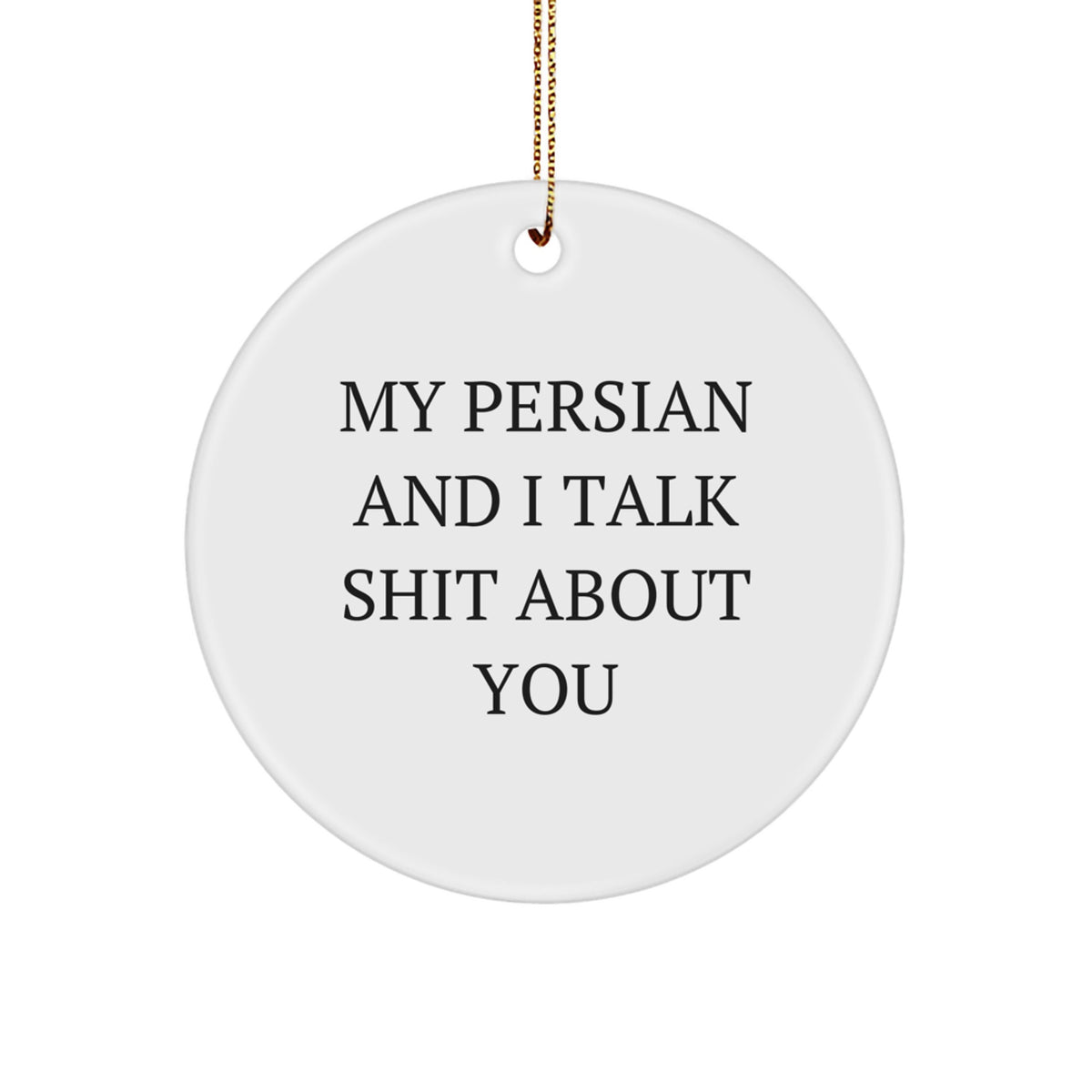 Funny Persian Cat Circle Ornament Gifts from Friends for Christmas, 'My Persian And I Talk Shit About You' White Decor - Image 1
