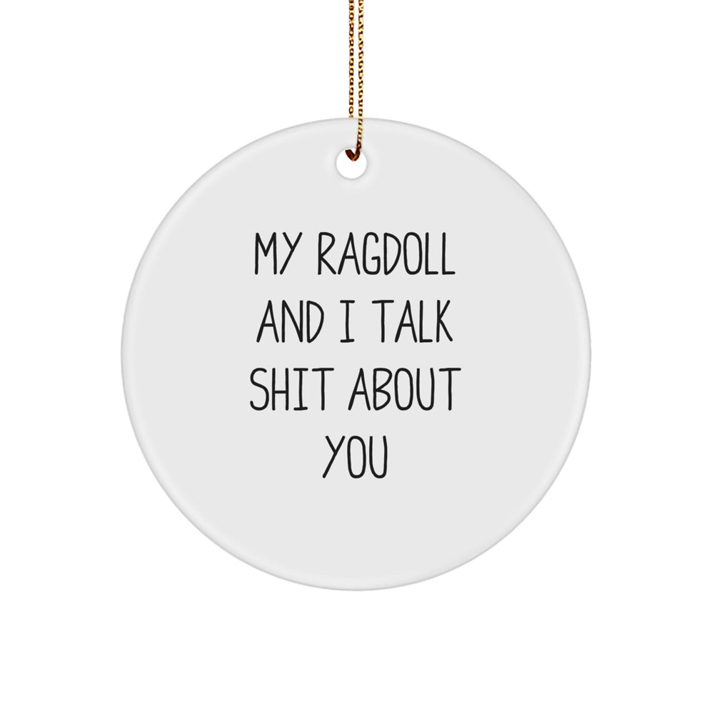 Ragdoll Cat Lovers' Fun Circle Ornament, 'My Ragdoll And I Talk Shit About You' Quote, Gifts from Friends, Family, or Coworkers, Perfect for Christmas - Image 1