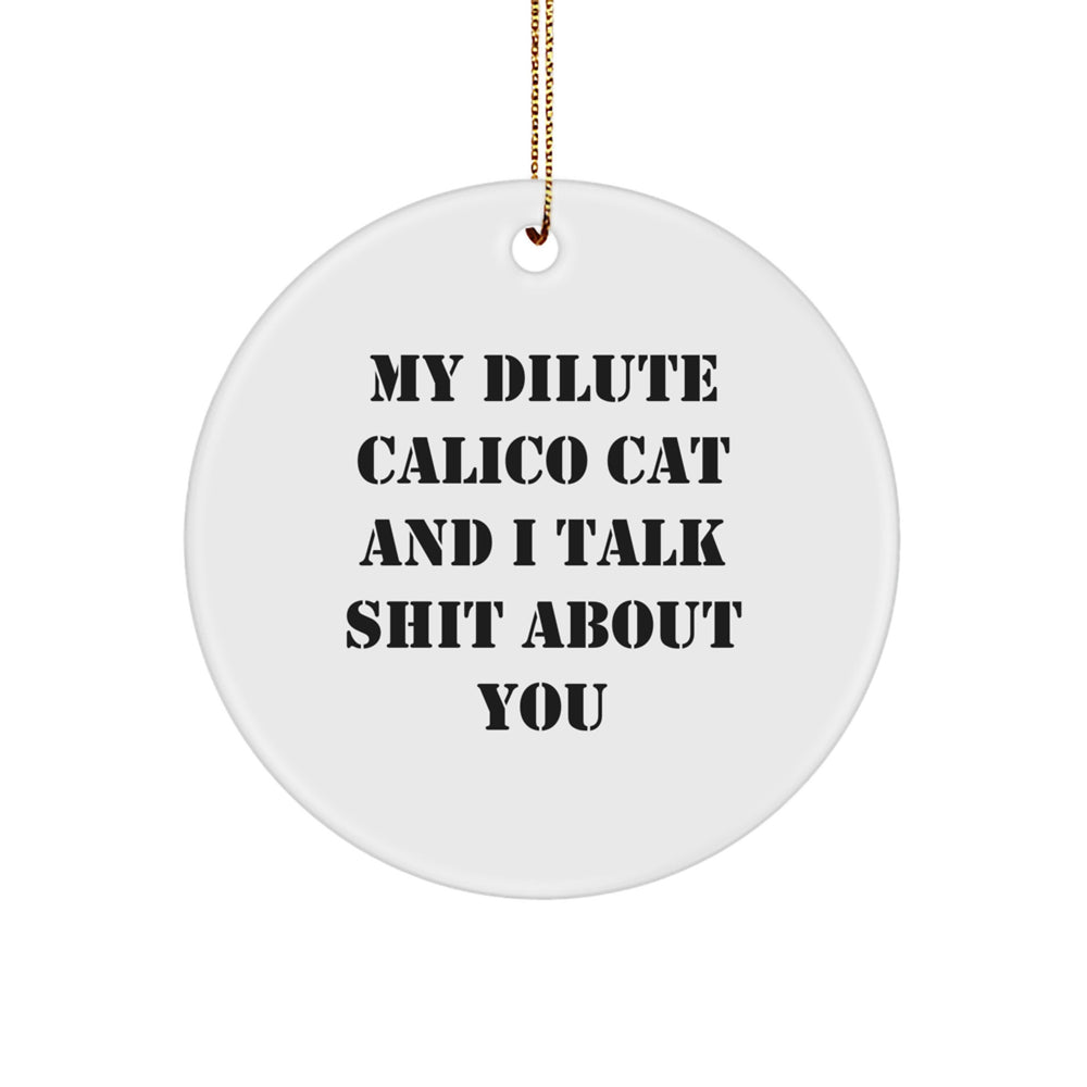 Funny Dilute Calico Cat Circle Ornament, Gifts from Family for Friends, My Dilute Calico Cat And I Talk Shit About You Quote, Christmas Unique Gifts for Women - Image 1