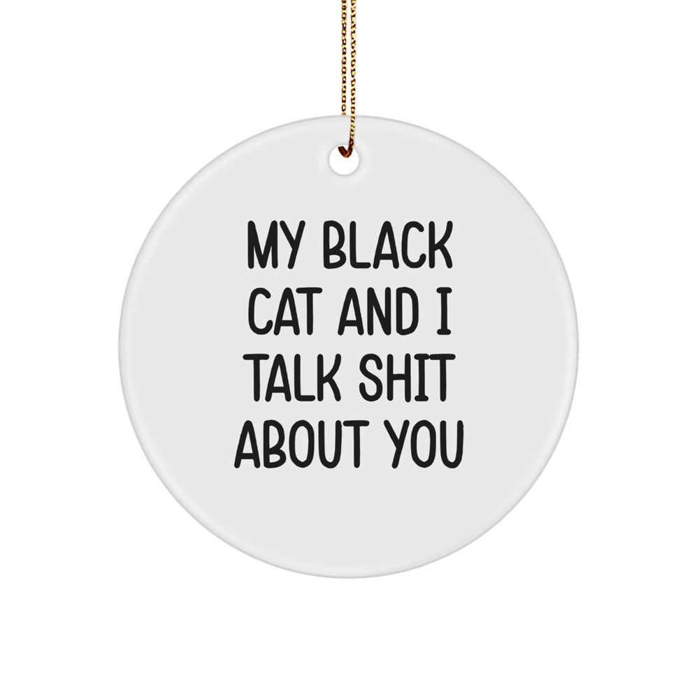 Funny Black Cat Gifts from Family for Friends - My Black Cat And I Talk Shit About You Circle Ornament, Unique Christmas Unique Gifts - Image 1