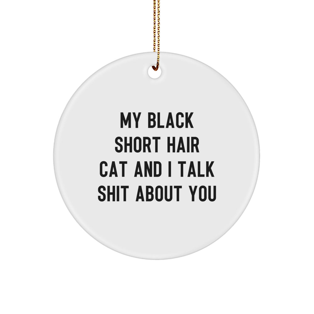 Funny Black Short Hair Cat Gifts from Friends for Christmas Unique Circle Ornament - Image 1