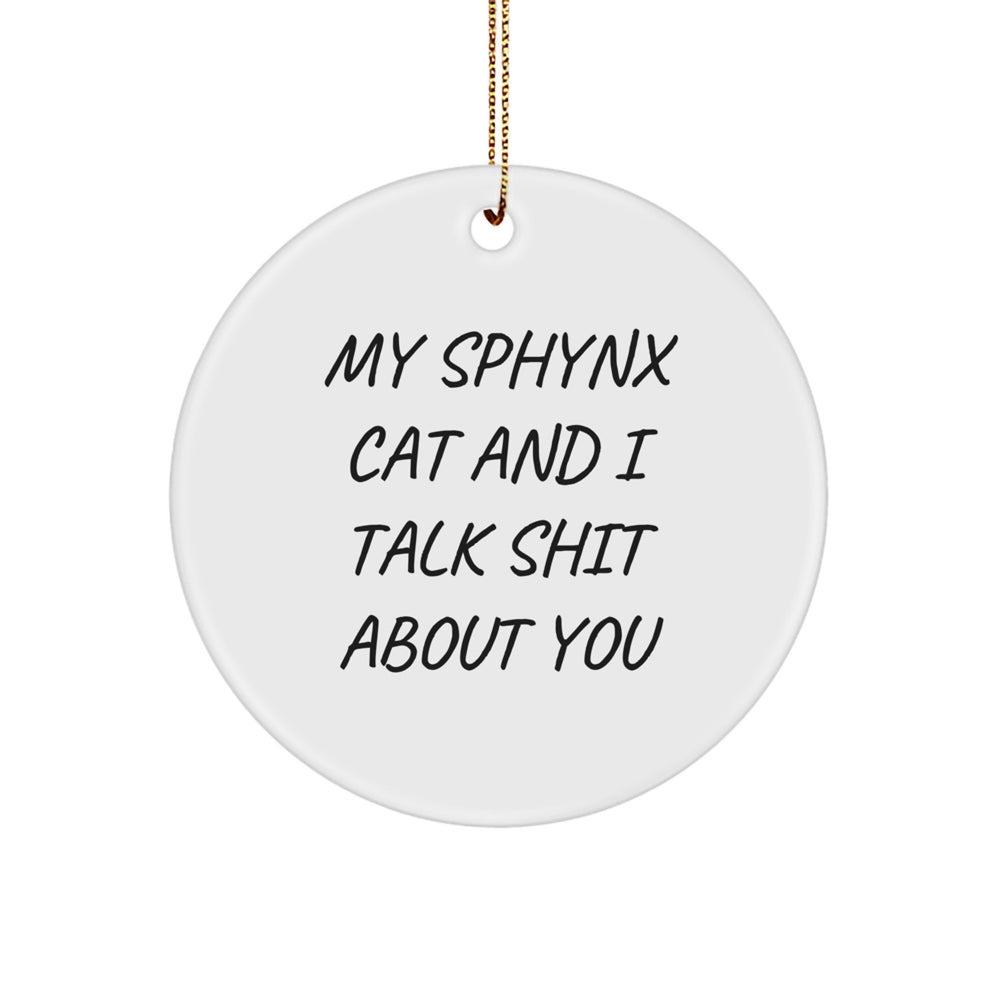 Sphynx Cat Lovers Unite, Funny Circle Ornament Gifts from Friends for Men, Women, Coworkers, Family - 'My Sphynx Cat And I Talk Shit About You' - Image 1