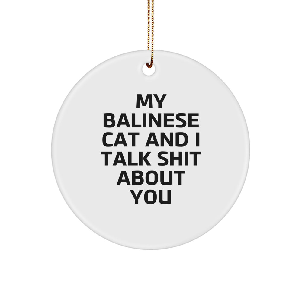 Funny Balinese Cat Christmas Circle Ornament, Gifts from Friends for Balinese Cat Lovers, 'My Balinese Cat And I Talk Shit About You' - Image 1