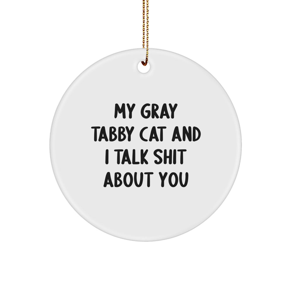 Gray Tabby Cat Circle Ornament, Funny Quote Gifts from Friends for Men, Women, or Family - My Gray Tabby Cat And I Talk Shit About You, Christmas Unique Gifts - Image 1