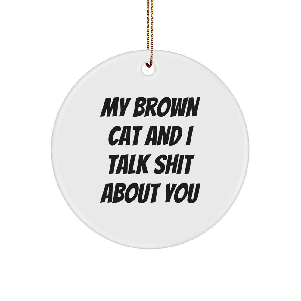 Funny Brown Cat Circle Ornament Gifts from Family for Christmas, My Brown Cat And I Talk Shit About You, White Color, Circle Shaped, Durable MDF Material - Image 1