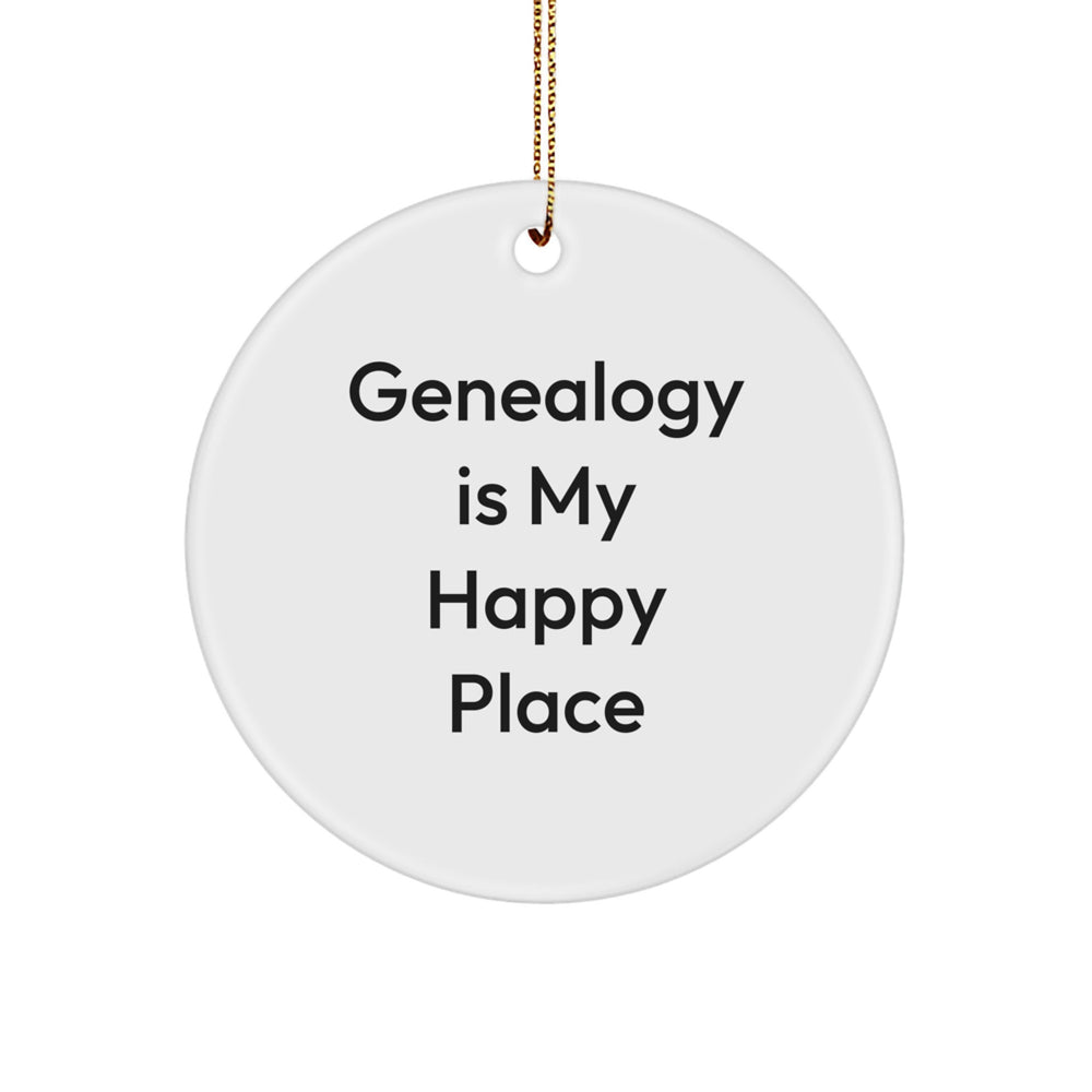 Genealogy Enthusiasts' Delight, 'Genealogy Is My Happy Place' Circle Ornament, Gifts from Family for Genealogy Lovers, Christmas Unique Gifts - Image 1