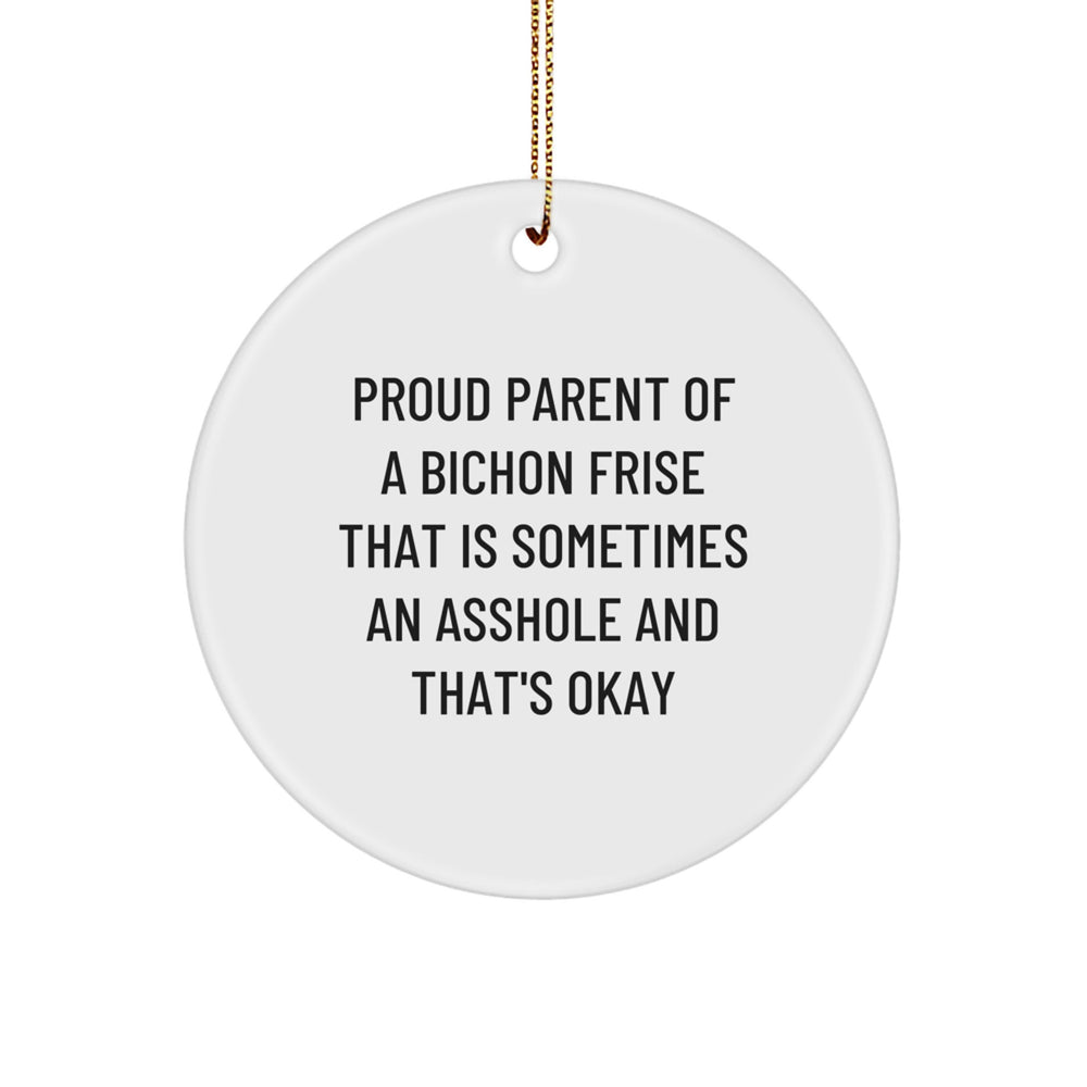 Funny Bichon Frise Dog Gifts for Family, Circle Ornament from Proud Parent, Christmas Unique - Image 1