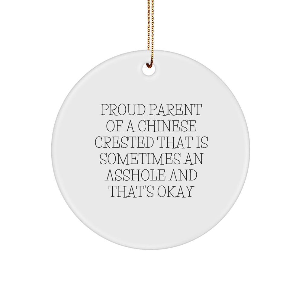 Chinese Crested Dog Lovers Gifts from Friends - Funny Circle Ornament for Christmas - Proud Parent of a Chinese Crested That Is Sometimes an Asshole and That's Okay - Image 1