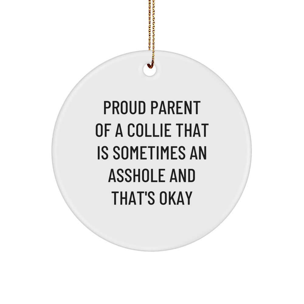 Funny Collie Dog Circle Ornament Gifts from Proud Parents, 'Sometimes an Asshole, That's Okay' Quote for Christmas - Image 1