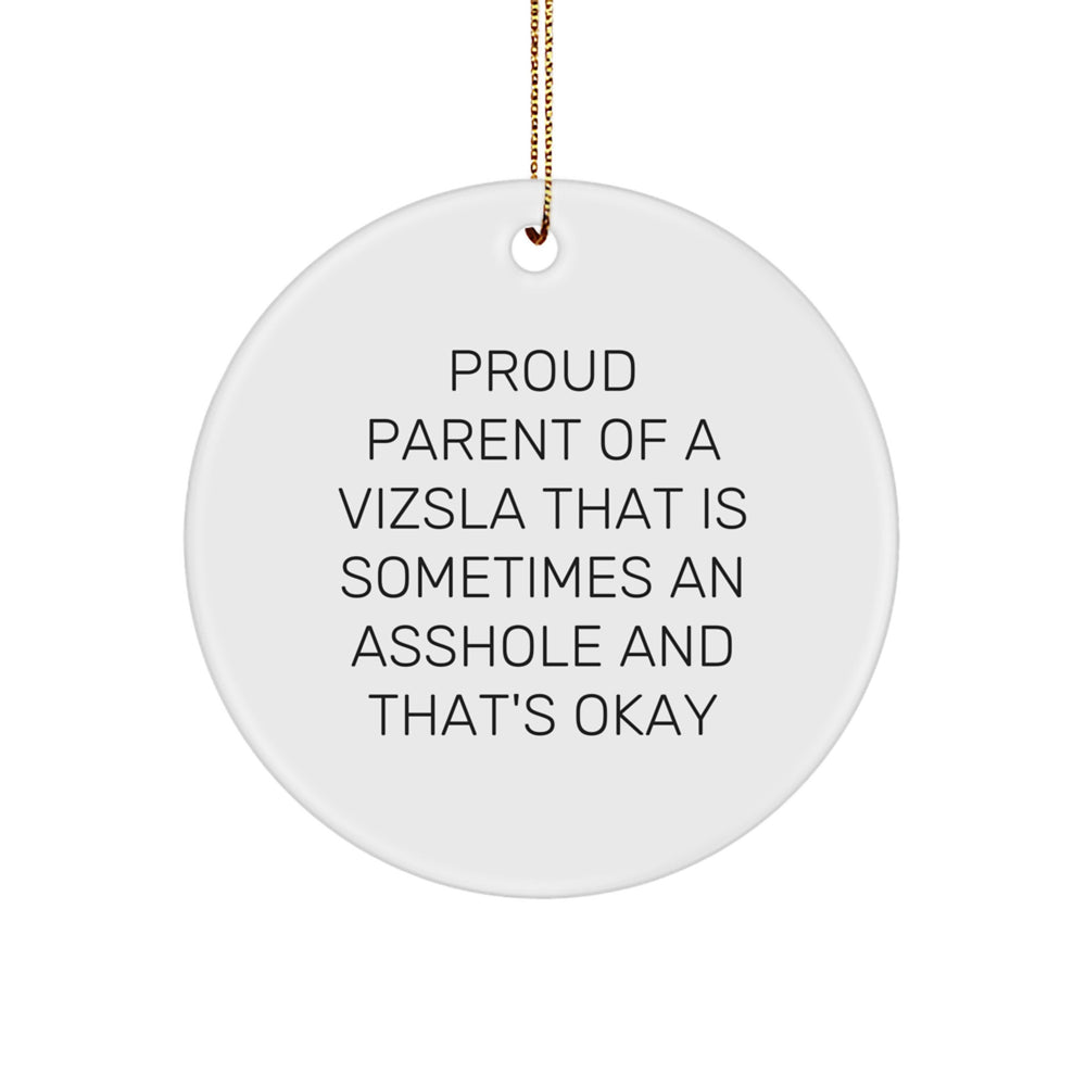 Vizsla Dog Lover's Funny Christmas Circle Ornament Gifts from Mom to Proud Vizsla Dog Parents, 'Sometimes an Asshole' Humor - Image 1