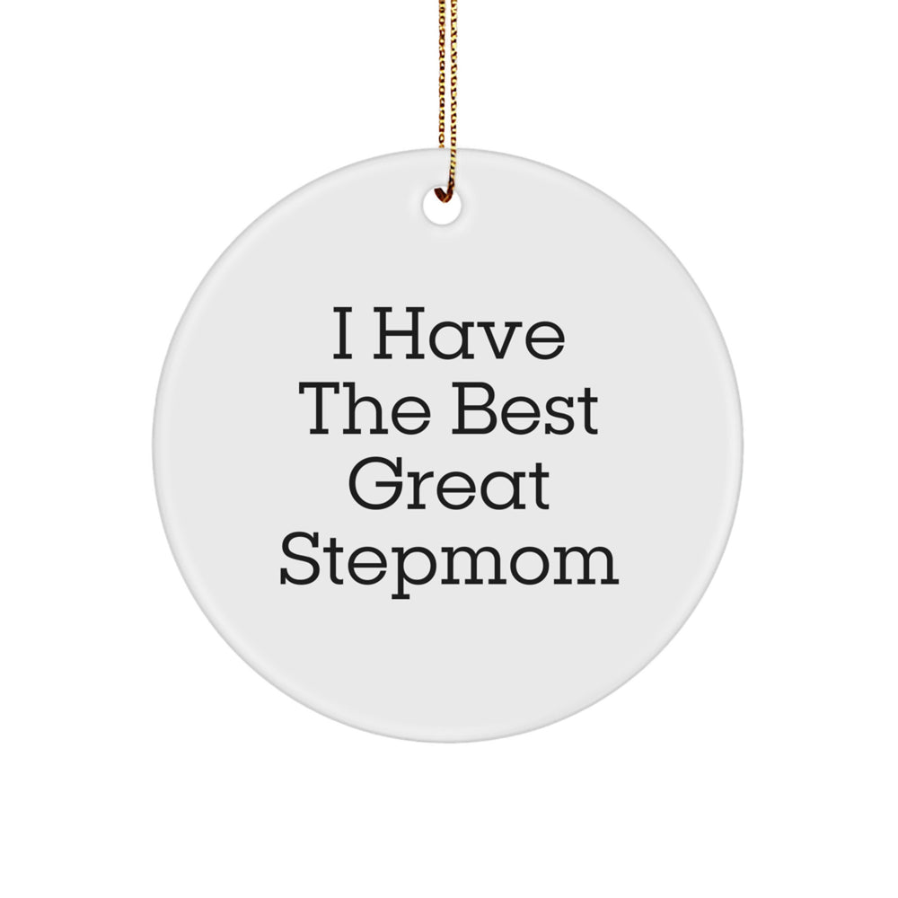 Funny Stepmom Gift, 'I Have The Best Great Stepmom' Circle Ornament for Christmas, Gifts from Family - Image 1