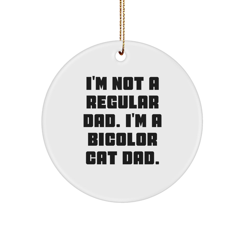 Funny Bicolor Cat Dad Gifts for Him, 'I'm Not A Regular Dad. I'm A Bicolor Cat Dad.' Christmas Unique Circle Ornament for Men, Women, or Friends - Image 1
