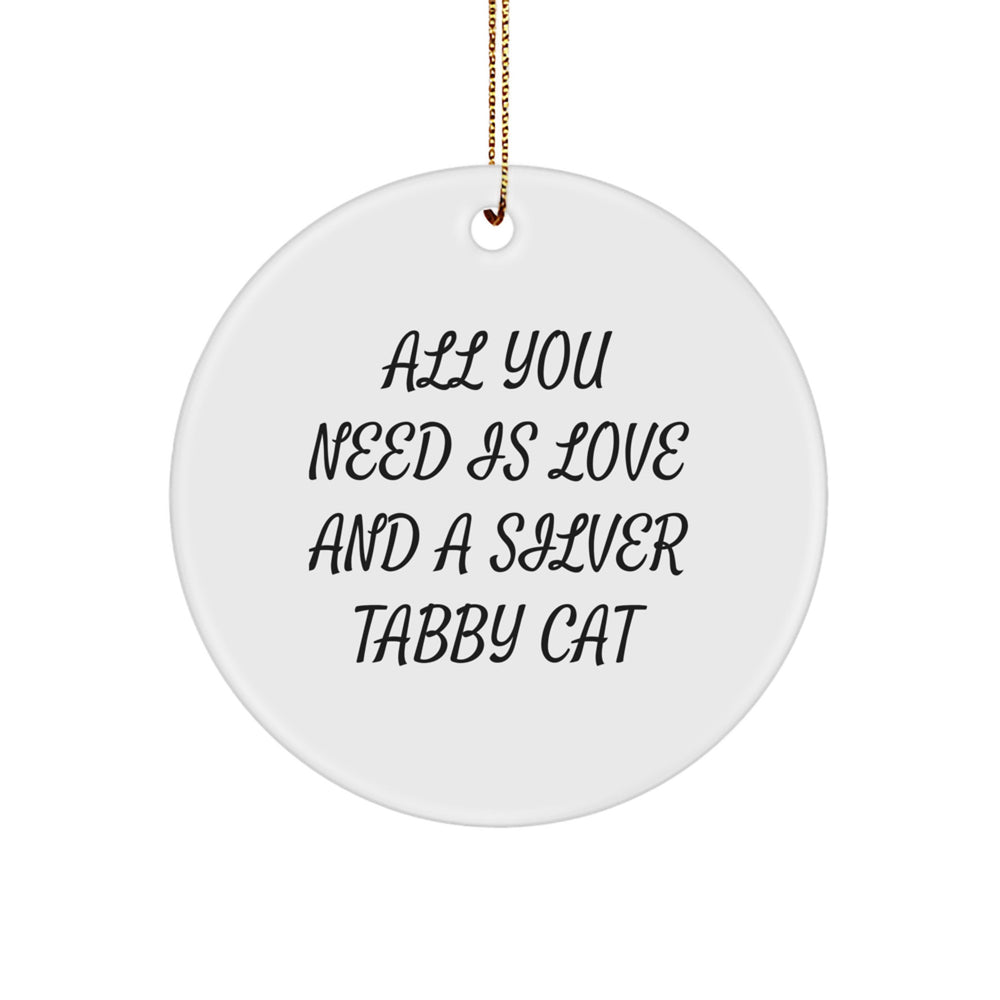 Funny Silver Tabby Cat Gifts from Friends, Christmas Unique Circle Ornaments for Family, 'All You Need Is Love And A Silver Tabby Cat' Quote, Silver Tabby Cat Lovers' Christmas Unique Gift - Image 1