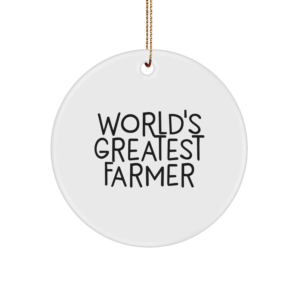 Farmer's Proud Circle Ornament, 'World's Greatest Farmer' Quote, White, 2.75'' Tall, Gifts from Men for Farmer, Unique Christmas Unique Gifts - Image 1