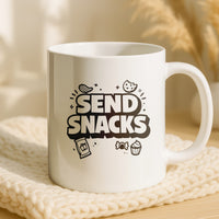 Load image into Gallery viewer, Funny Mom Coffee Mug, Send Snacks Quote, Tired Mom Humor Gift Cup