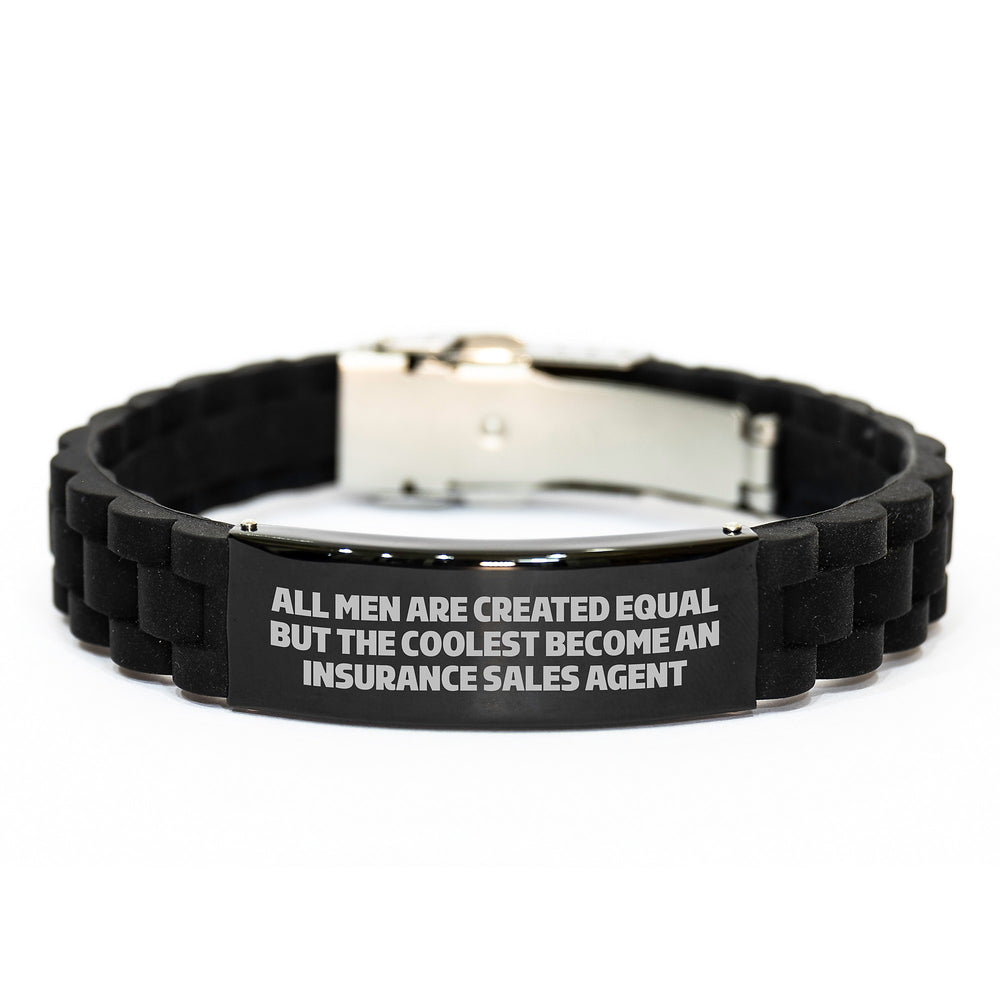 Insurance Sales Agent Gifts, Funny Quote, Glide lock Clasp Black Stainless Steel Silicone Adjustable Graduation Unique Gifts from Friends and Family for Insurance Sales Agent Men - Image 1