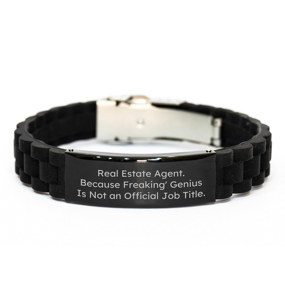 Real Estate Agent Gifts from Friends for Men Real Estate Agent, Glide lock Clasp Bracelet, because Freaking' genius Is Not An Official Job Title., Graduation Unique Gifts - Image 1