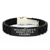 Load image into Gallery viewer, Welding Inspirational Quote Funny Black Glide lock Clasp Bracelet Gifts from Men to Welding Friends on Valentine's - Image 1