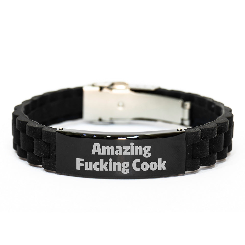 Funny Amazing Cook Gifts from Friends for Birthday - Glide lock Clasp Bracelet, Adjustable Black Stainless Steel Silver Silicone, Unique Cookware for Men Women - Image 1