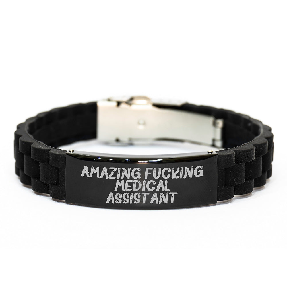 Funny Medical Assistant Gifts from Friends for Birthday - Glide lock Clasp Bracelet 'Amazing F--king Medical Assistant' - Adjustable Silicone and Stainless Steel - Image 1