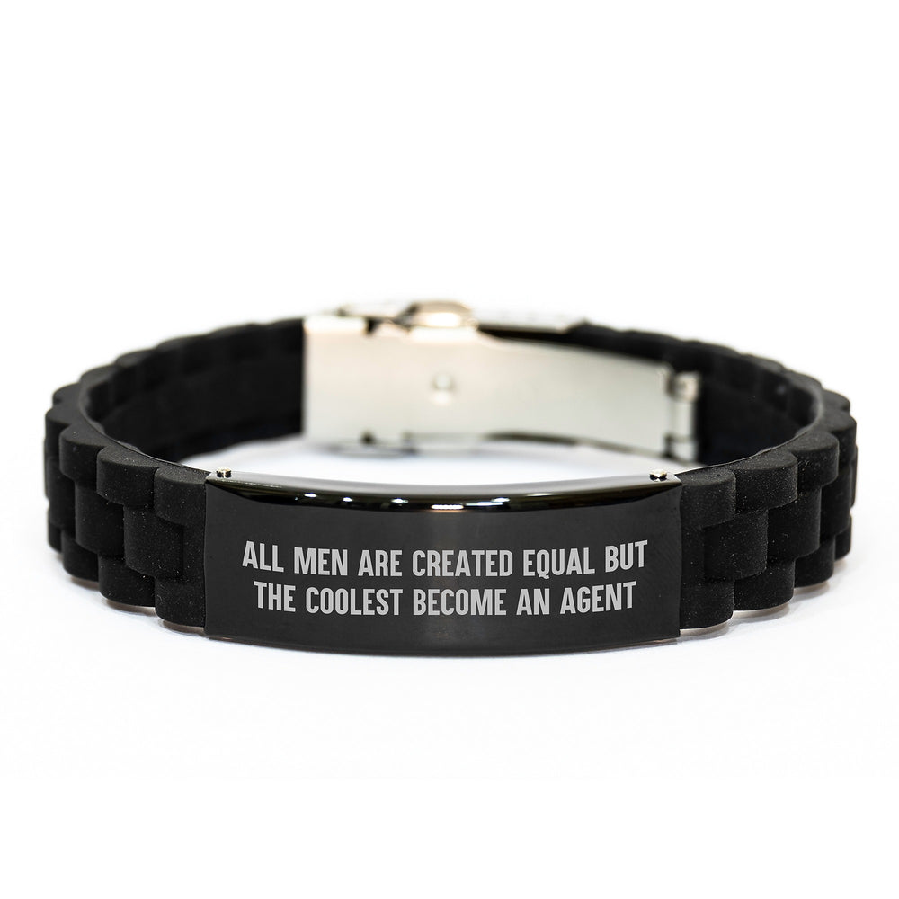 Agent's Proud Glide lock Clasp Black Stainless Steel Silicone Quote Gift for Men 'All Men Are Created Equal But The Coolest Become An Agent' Graduation Unique Gifts from Men - Image 1