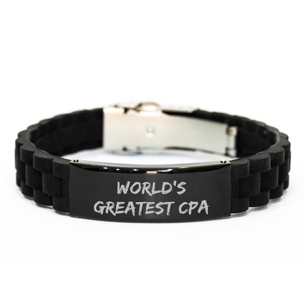 World's Greatest CPA Funny Gifts from Friends to Graduation CPA Glide lock Clasp Bracelet, Adjustable Silicone Black Stainless Steel and Silver, Perfect for CPA Men or Women - Image 1