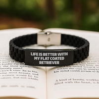 Load image into Gallery viewer, Gifts for Flat Coated Retriever Dog Owners, Funny Quote Life Is Better With My Flat Coated Retriever Birthday Unique Gifts for Men, Glide lock Clasp Adjustable Black Stainless Steel Bracelet - Image 2