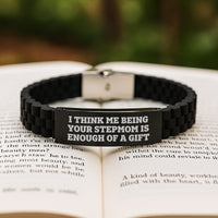 Load image into Gallery viewer, Funny Stepmom Gifts for Birthday - I Think Me Being Your Stepmom Is Enough Of A Gift Glide lock Clasp Adjustable Black Metal Silicone Jewelry for Women Men Friends Family from Stepmom to Daughter Son - Image 2

