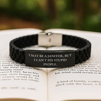 Load image into Gallery viewer, Funny Janitor Gifts for Men, I May Be A Janitor But I Cant Fix Stupid People Glide lock Clasp Bracelet, Christmas Unique Gift for Janitor Friends Family - Image 2
