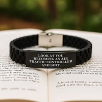 Load image into Gallery viewer, Funny Air Traffic Controller Gifts from Friends for Men - Glide lock Clasp Bracelet Look At You Becoming An Air Traffic Controller And Shit Christmas Unique - Image 2
