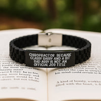 Load image into Gallery viewer, Chiropractor Gifts for Men Funny Quote Black Glide lock Clasp Bracelet, Gifts from Friends to Chiropractor, Christmas Unique Jewelry for Chiropractor - Image 2
