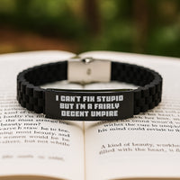 Load image into Gallery viewer, Funny Umpire Gifts for Him, Unique Valentine's Men's Jewelry, Glide lock Clasp Bracelet from Friends, 'I Can't Fix Stupid But I'm A Fairly Decent Umpire' - Image 2