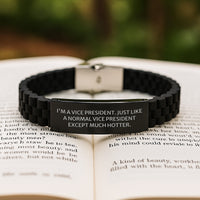 Load image into Gallery viewer, Vice President Gifts, Funny Quote Glide lock Clasp Bracelet, Adjustable Black Stainless Steel Men&#39;s Gift from Coworkers, Unique Graduation Present for Vice President Friends - Image 2
