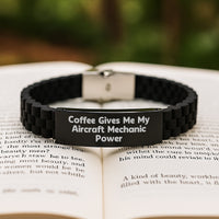 Load image into Gallery viewer, Funny Aircraft Mechanic Birthday Unique Gifts from Friends - Glide lock Clasp Bracelet with Coffee Quote, Gifts for Aircraft Mechanic Men - Image 2