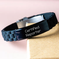 Load image into Gallery viewer, Certified Reporter Funny Quotes Glide lock Clasp Bracelet, Gifts from Friends for Men Women Valentine's Unique - Image 3