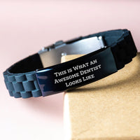 Load image into Gallery viewer, Funny Dentist Gifts from Friends - Graduation Unique Gifts for Dentist with Quote &#39;This Is What An Awesome Dentist Looks Like&#39; - Glide lock Clasp Bracelet - Image 3
